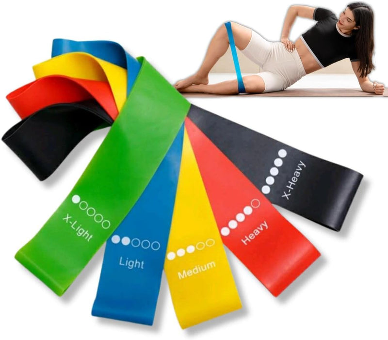 Kit 5 Faixas Elásticas Mini Band Faixas de Borracha para Exercício Funcional, Musculação, Pilates, Yoga, Alongamento, Fisioterapia e Treino Completo em Casa ou ao Ar Livre