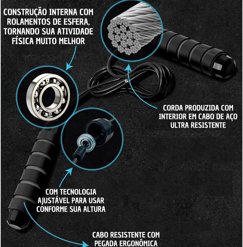 Corda De Pular Speed Rope Crossfit Profissional Fitness Esportiva Com Rolamento e Cabo De Aço Com Tamanho Ajustável 3m