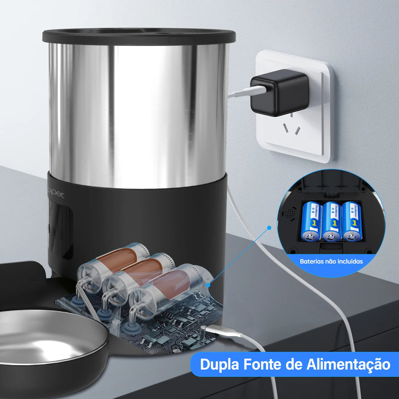 Alimentador Automático Programável para Pets - 5L, Funções Inteligentes e Alta Qualidade  Facilite a rotina do seu pet com alimentação automatizada e saudável!