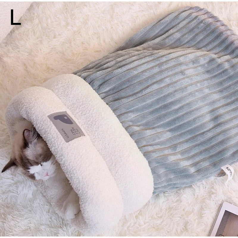 Pet Sleeping Bag Winter Warm Soft Plush Semi Enclosed Cat Nest Sleeping Bag Home Cat and Dog Comfortable Bed Accessories