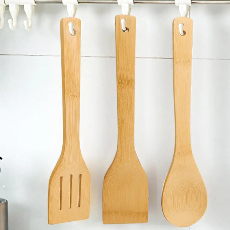 Non-stick Spatula Bamboo Cooking Spatula with Long Handle Non-stick Shovel for Home Kitchen Hanging Hole Design Wooden Frying