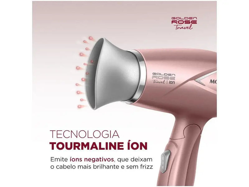 Secador de Cabelo Mondial Tourmaline Ion Golden - Rose 1200W 2 Velocidades Travel SC-47-GR