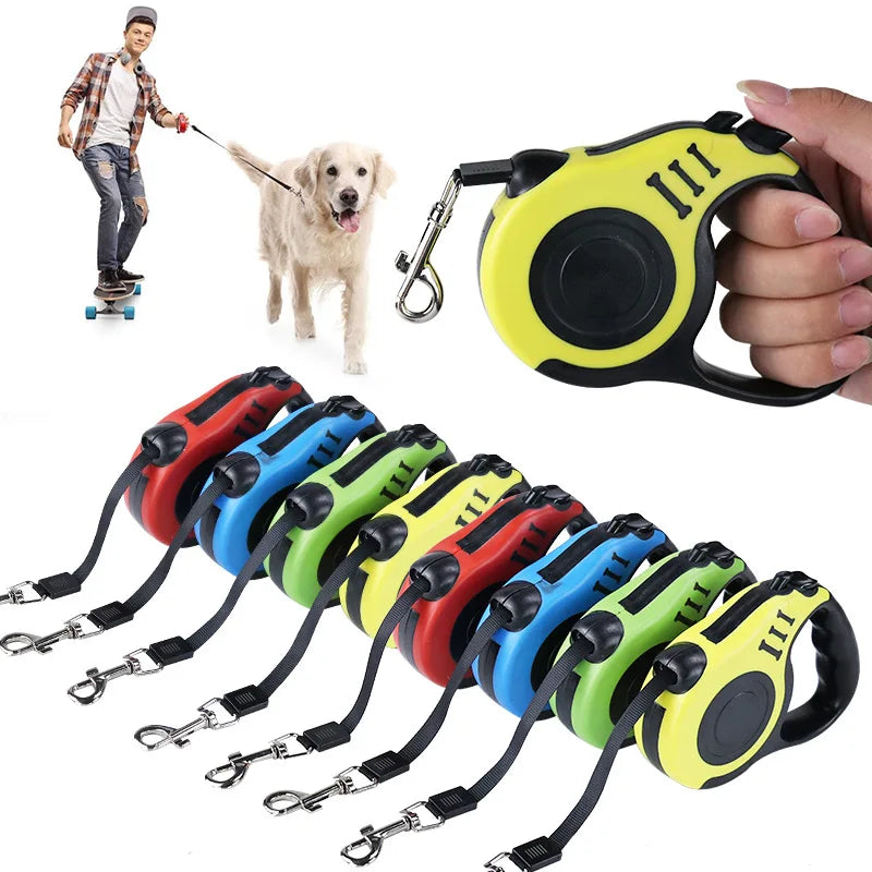 Guia Retrátil para Cães - 3m ou 5m, Fita Automática Flexível, Ideal para Cães de Pequeno, Médio e Grande Porte