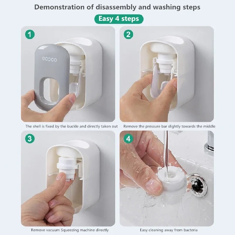 Dispenser Automático de Creme Dental com Suporte de Escova – Organização e Praticidade para o Seu Banheiro