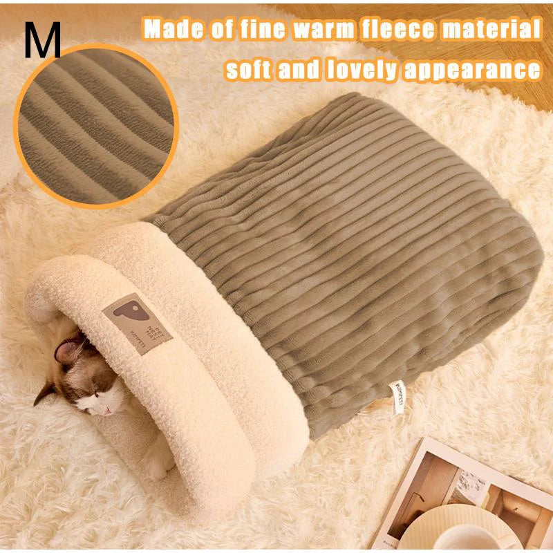 Pet Sleeping Bag Winter Warm Soft Plush Semi Enclosed Cat Nest Sleeping Bag Home Cat and Dog Comfortable Bed Accessories