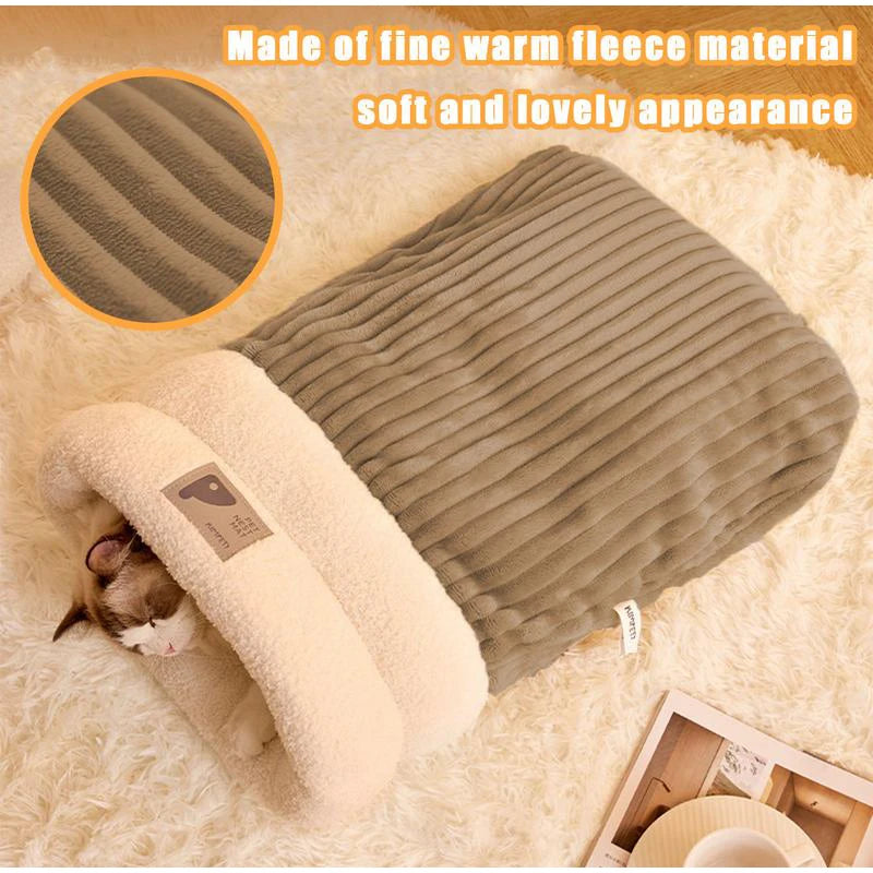 Pet Sleeping Bag Winter Warm Soft Plush Semi Enclosed Cat Nest Sleeping Bag Home Cat and Dog Comfortable Bed Accessories