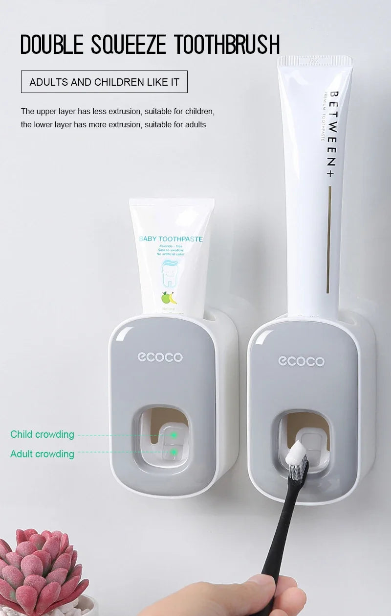 Dispenser Automático de Creme Dental com Suporte de Escova – Organização e Praticidade para o Seu Banheiro