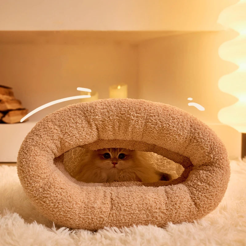 Pet Sleeping Bag Winter Warm Soft Plush Semi Enclosed Cat Nest Sleeping Bag Home Cat and Dog Comfortable Bed Accessories