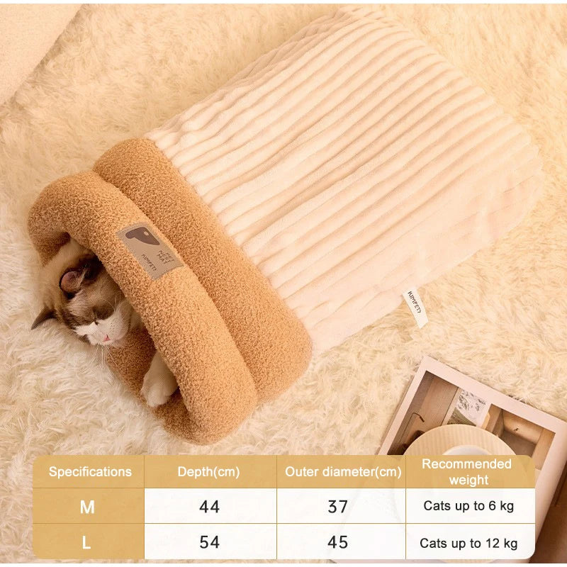 Pet Sleeping Bag Winter Warm Soft Plush Semi Enclosed Cat Nest Sleeping Bag Home Cat and Dog Comfortable Bed Accessories