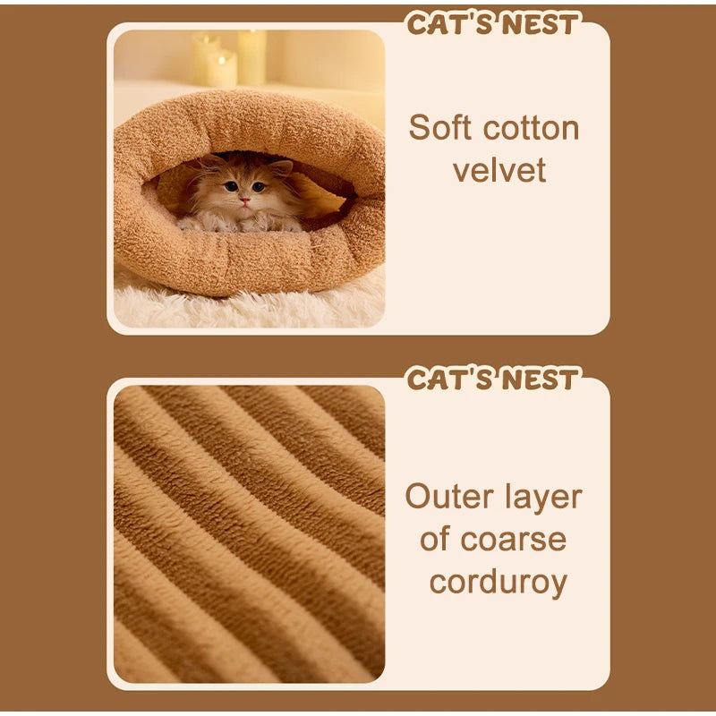 Pet Sleeping Bag Winter Warm Soft Plush Semi Enclosed Cat Nest Sleeping Bag Home Cat and Dog Comfortable Bed Accessories