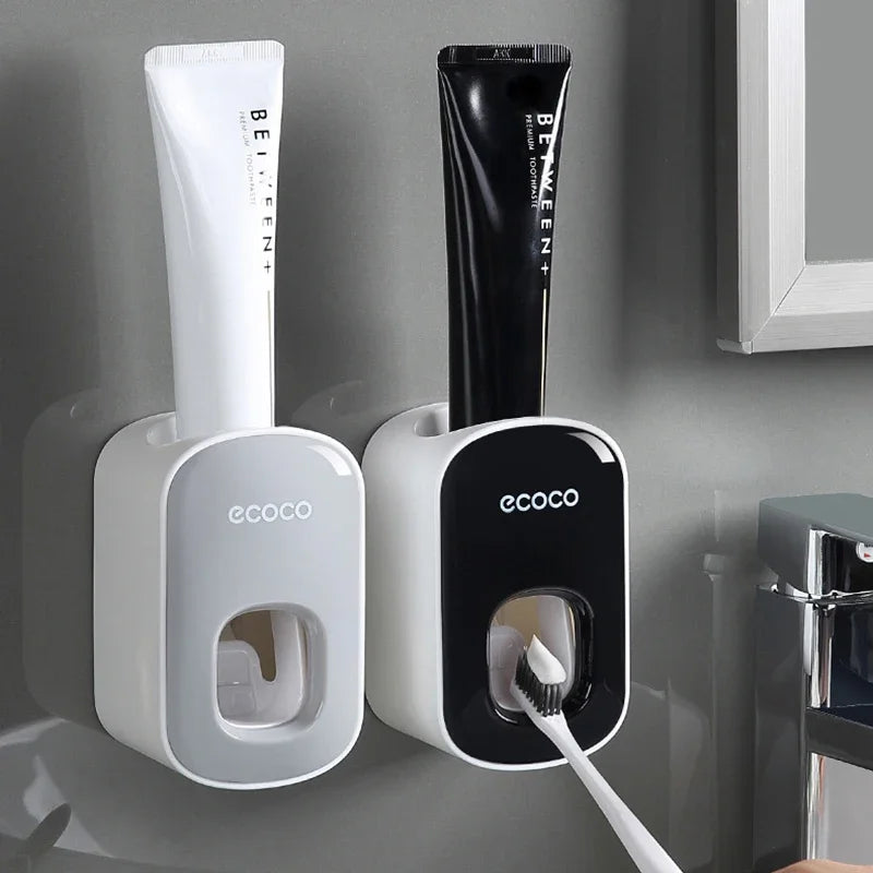 Dispenser Automático de Creme Dental com Suporte de Escova – Organização e Praticidade para o Seu Banheiro