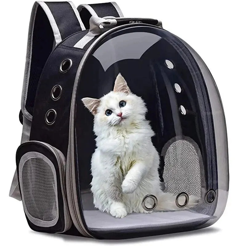 Mochila Transportadora para Gatos e Pequenos Animais - Design Transparente e Confortável