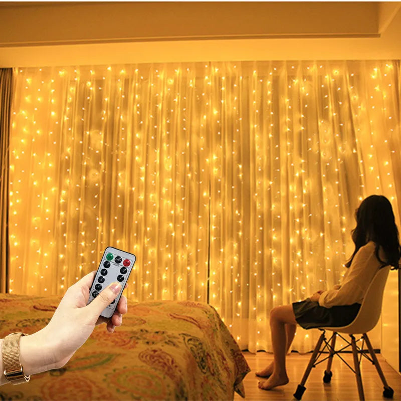 3M LED Curtain Garland on The Window USB String Lights Fairy Festoon Remote Control Christmas Wedding Decorations for Home Room