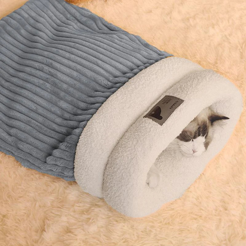 Pet Sleeping Bag Winter Warm Soft Plush Semi Enclosed Cat Nest Sleeping Bag Home Cat and Dog Comfortable Bed Accessories