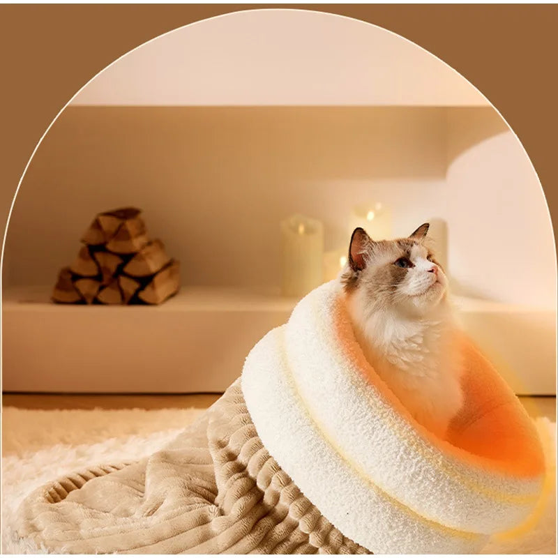 Pet Sleeping Bag Winter Warm Soft Plush Semi Enclosed Cat Nest Sleeping Bag Home Cat and Dog Comfortable Bed Accessories