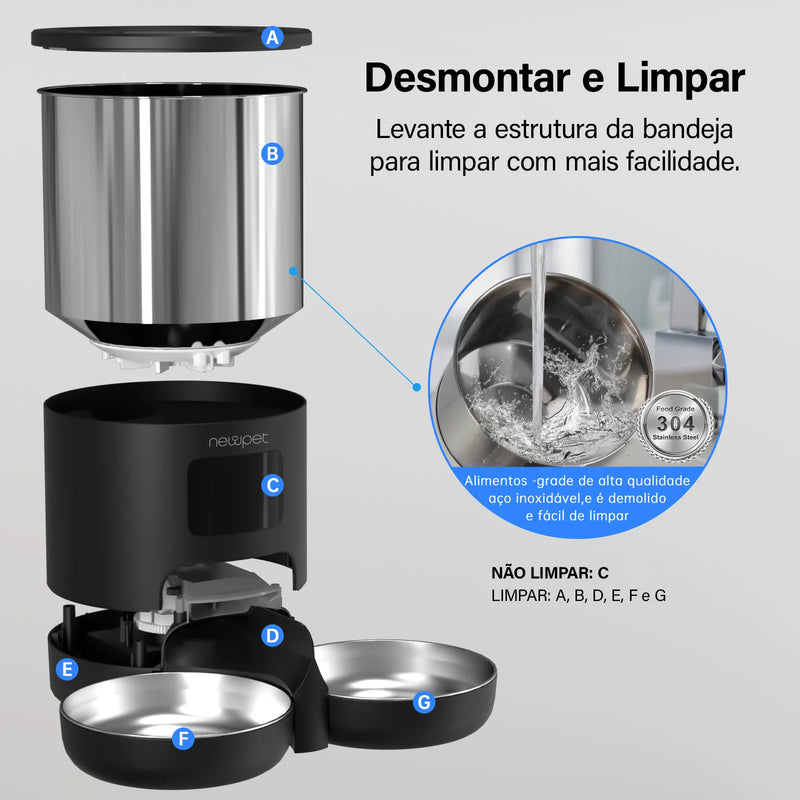 Alimentador Automático Programável para Pets - 5L, Funções Inteligentes e Alta Qualidade  Facilite a rotina do seu pet com alimentação automatizada e saudável!