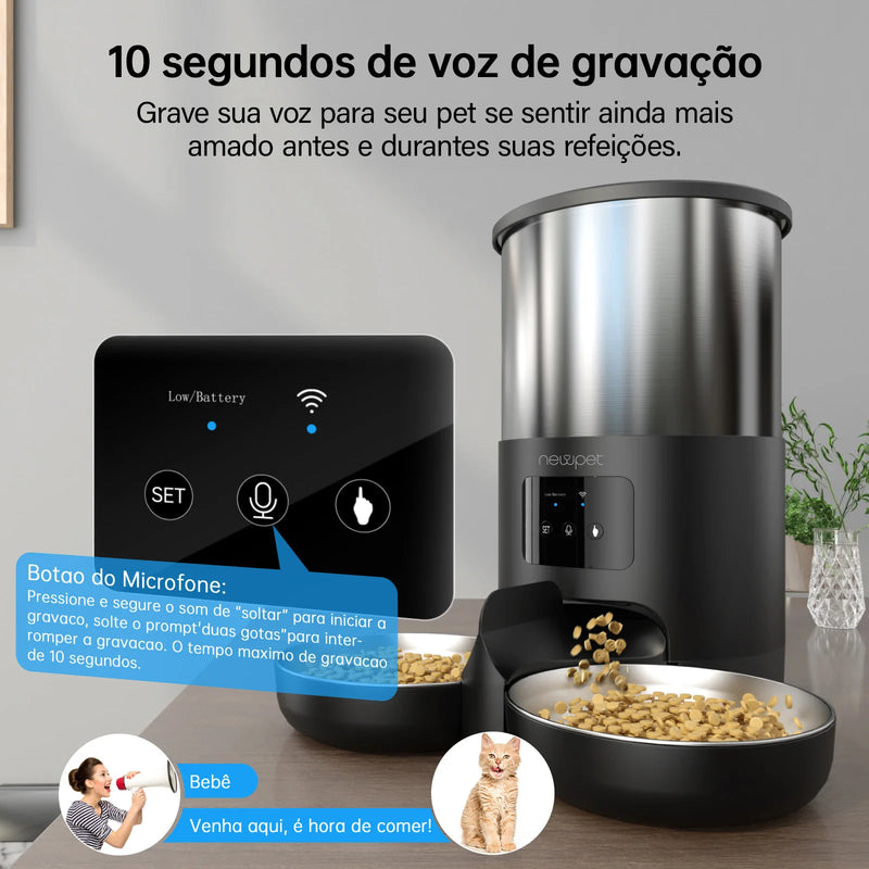 Alimentador Automático Programável para Pets - 5L, Funções Inteligentes e Alta Qualidade  Facilite a rotina do seu pet com alimentação automatizada e saudável!