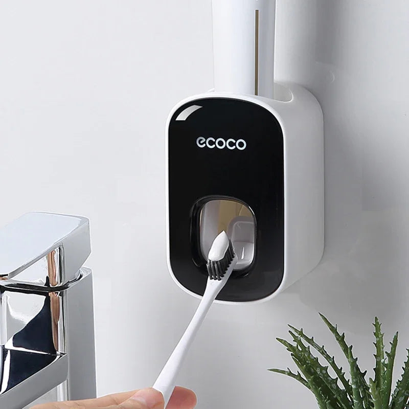 Dispenser Automático de Creme Dental com Suporte de Escova – Organização e Praticidade para o Seu Banheiro