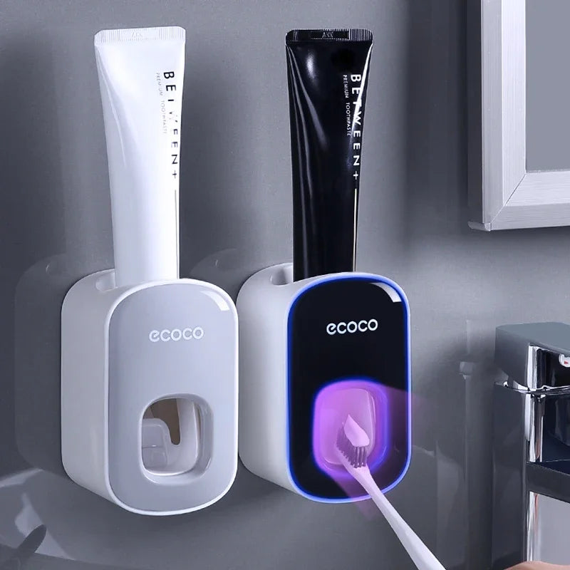 Dispenser Automático de Creme Dental com Suporte de Escova – Organização e Praticidade para o Seu Banheiro