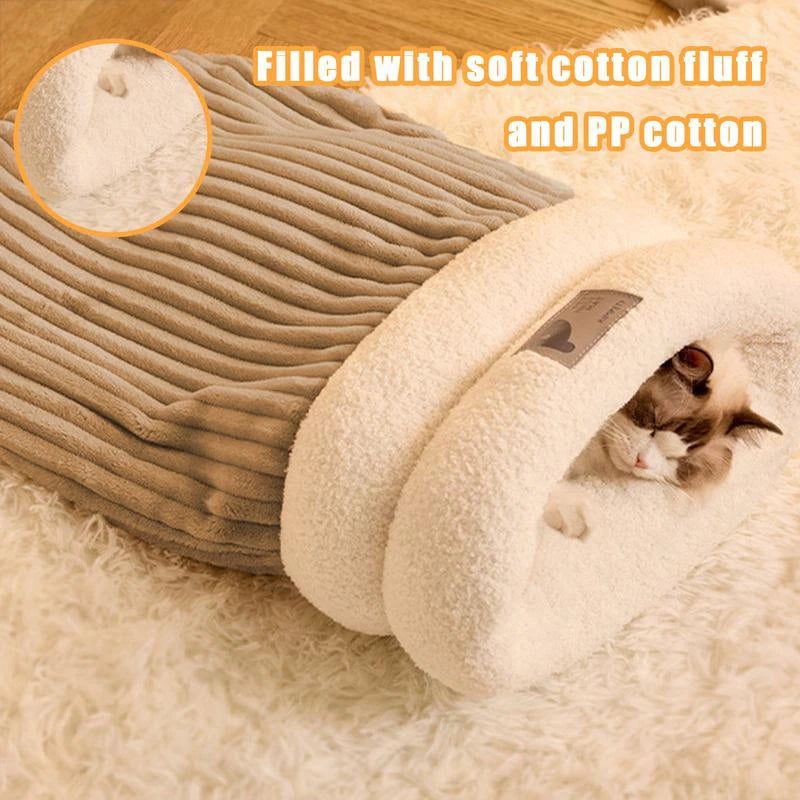 Pet Sleeping Bag Winter Warm Soft Plush Semi Enclosed Cat Nest Sleeping Bag Home Cat and Dog Comfortable Bed Accessories