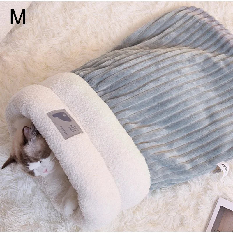 Pet Sleeping Bag Winter Warm Soft Plush Semi Enclosed Cat Nest Sleeping Bag Home Cat and Dog Comfortable Bed Accessories