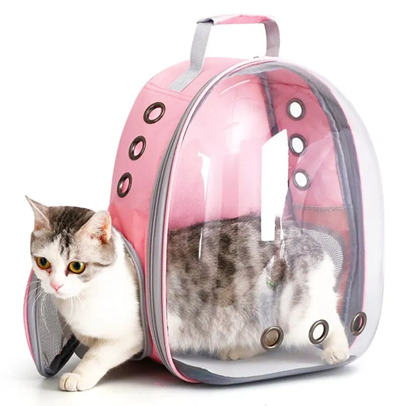 Mochila Transportadora para Gatos e Pequenos Animais - Design Transparente e Confortável