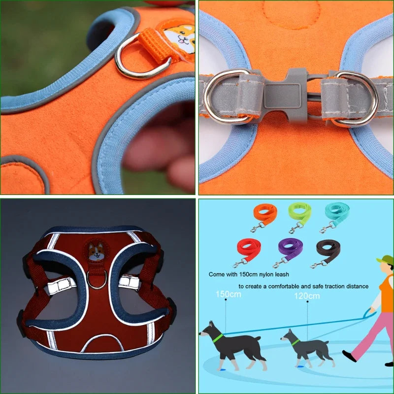 Conjunto de Peitoral Ajustável e Guia para Cães Pequenos e Médios - Segurança, Conforto e Estilo em Passeios Incríveis!